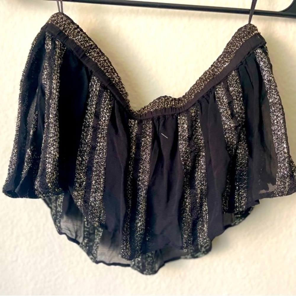 FREE PEOPLE “Carmen Lurex” Metallic Stripe Set in “Black/Gold” Print - Picture 6 of 15